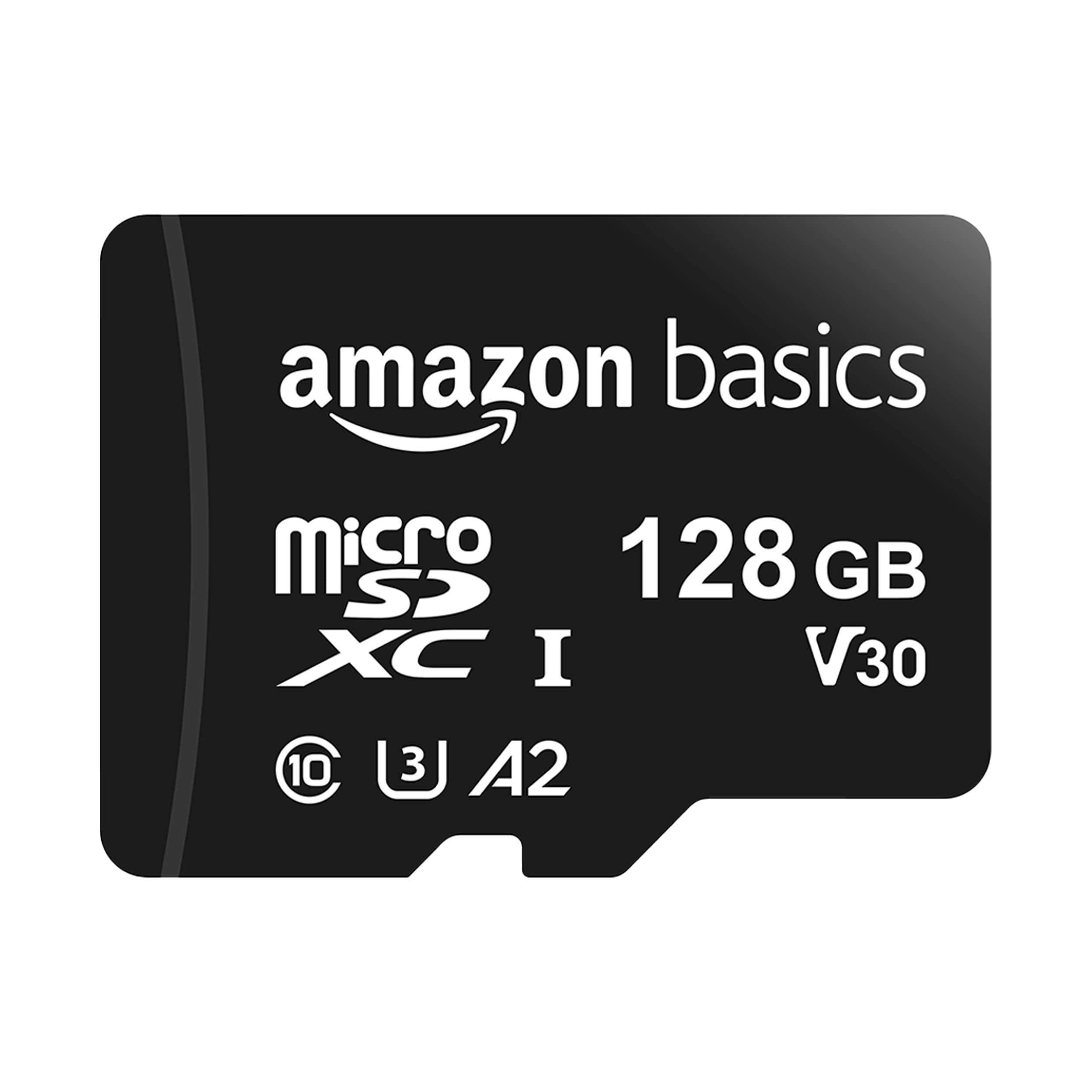 Amazon Basics Micro SDXC Memory Card with Full Size Adapter, High Read Speed, U3 & A2 Compatibility, 128 GB, Black