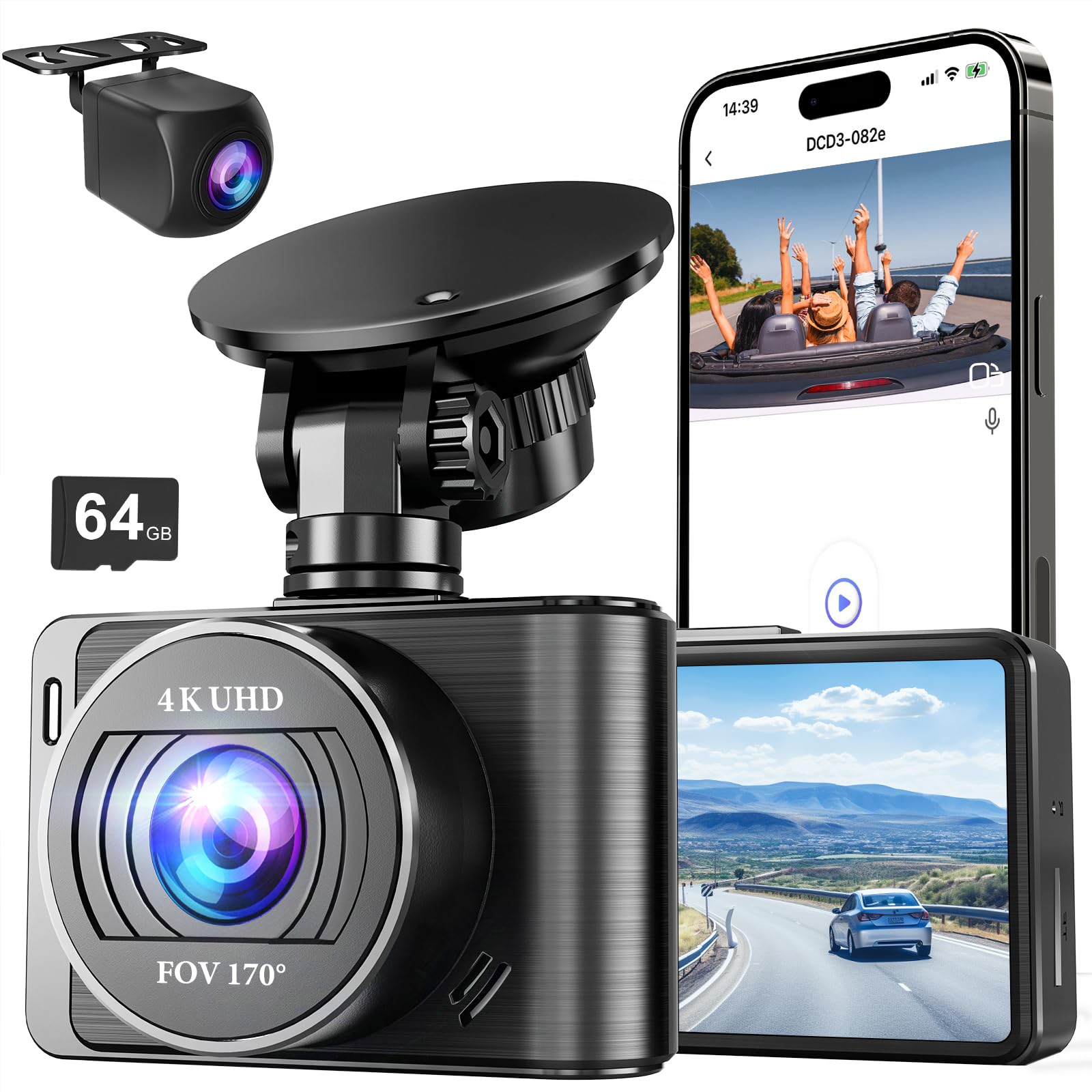 4K/1080p Dash Camera Front and Rear for App Control and Parking Mode
| Built-in 5G WiFi and G-Sensor Dash Cam for Full