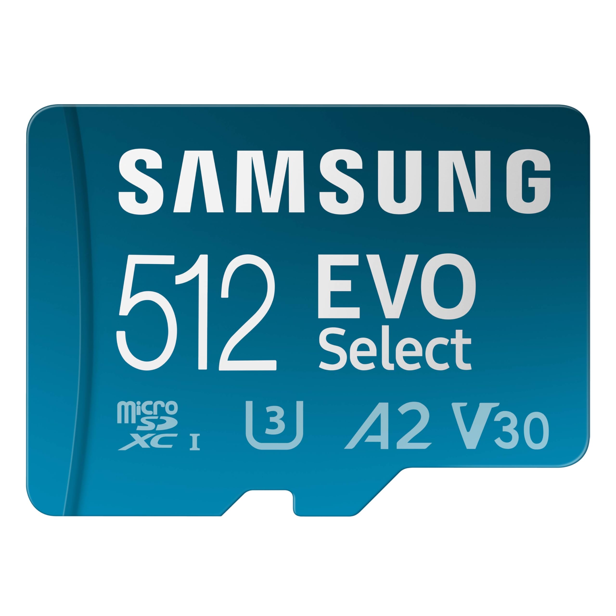 Samsung EVO Select microSD Memory Card + Adapter, 512GB, up-to 160 MB/s, for Mobile Phones and Tablets