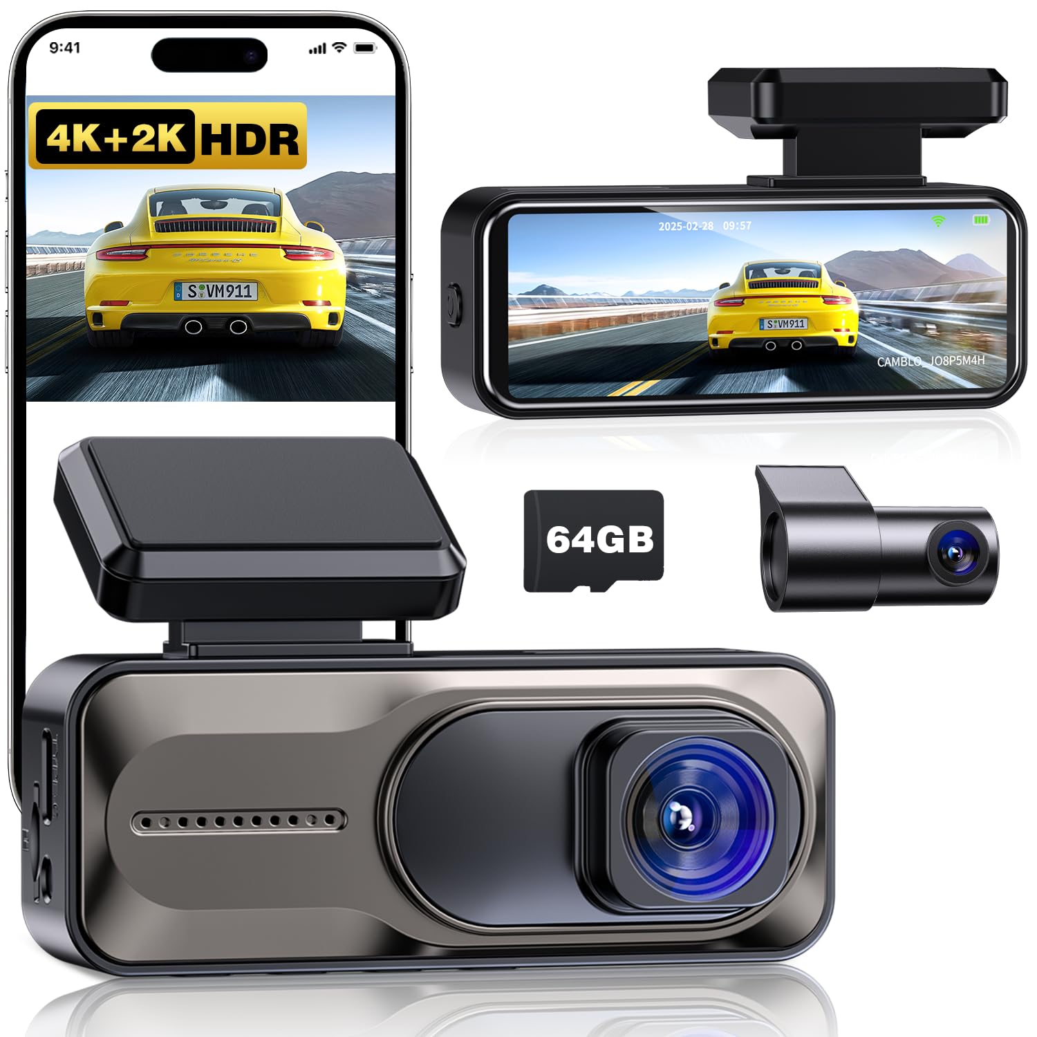 4K+2K Dash Cam for Cars with 5G Wi-Fi APP Control and 170° Wide Angle Lens
Dash Cam Front and Rear with HDR Night Vision