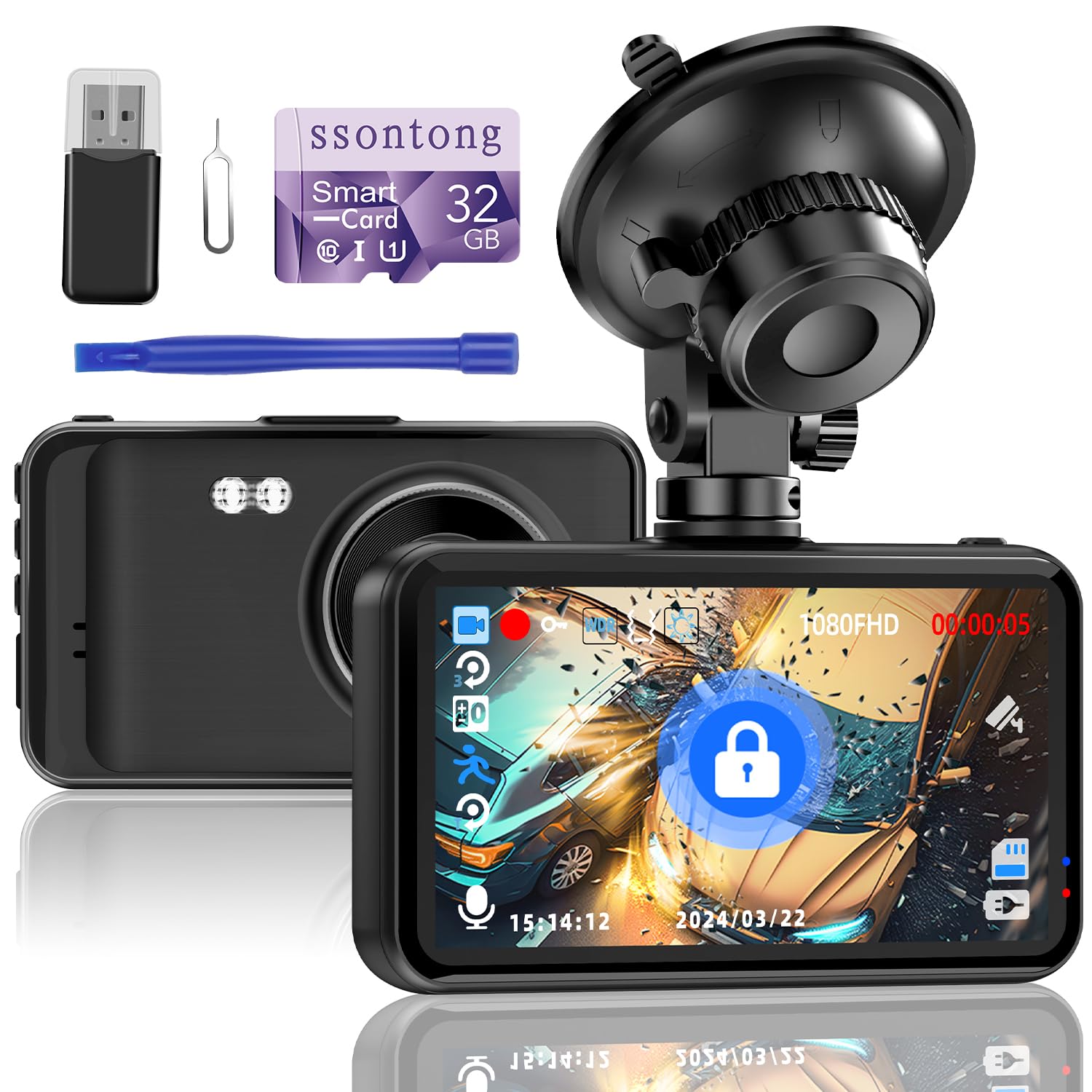 Dash Cam for Cars 1080P FHD Dashcam DVR Night Vision 170° Wide Angle Car Camera
| Dash Camera Front 32GB Card G-Sensor