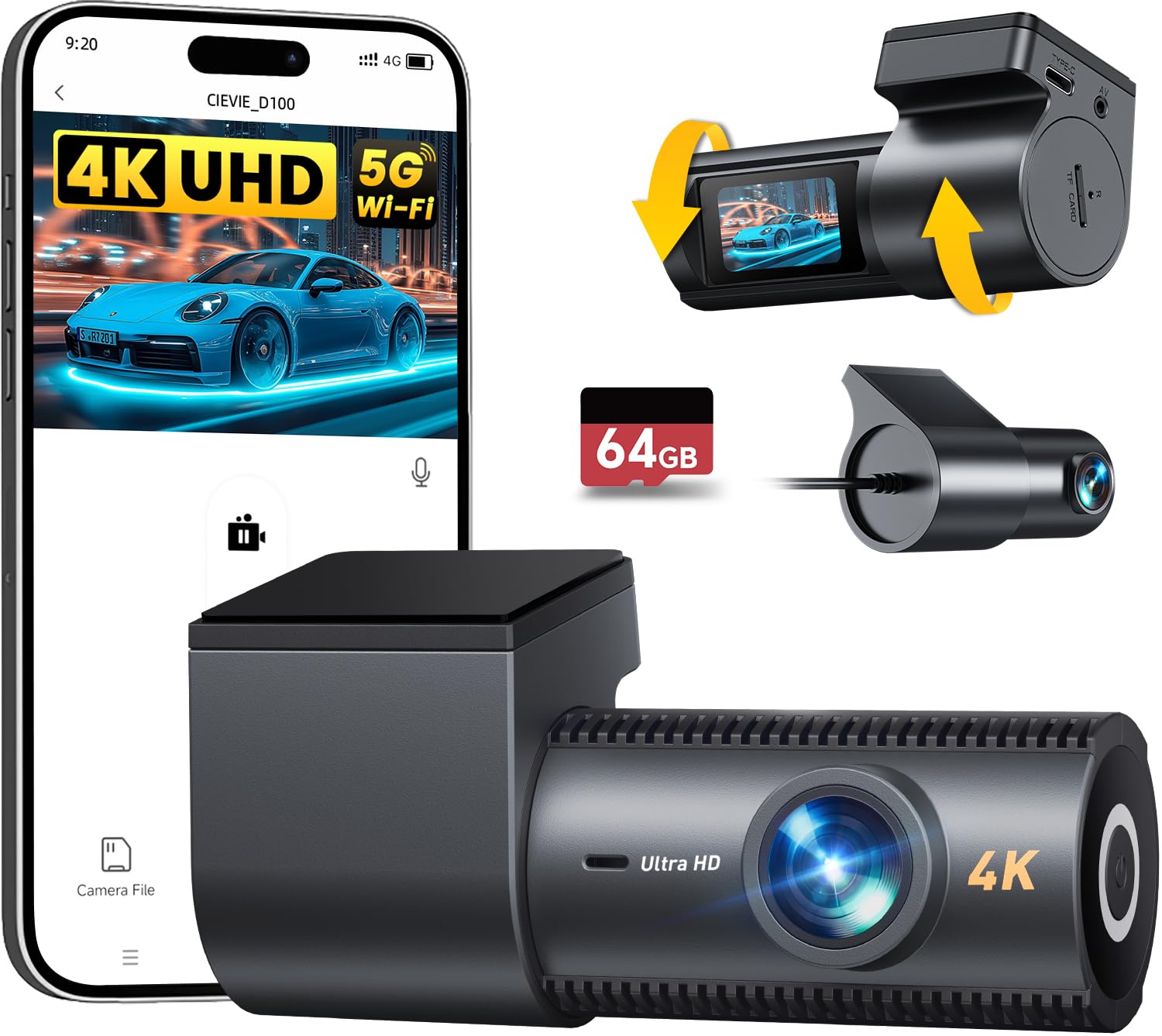 4K Dash Cam for Cars with 64GB SD Card and 1.5" IPS Display
| Night Vision 5Ghz WiFi+App Control Dash Cam for Cars
| 24