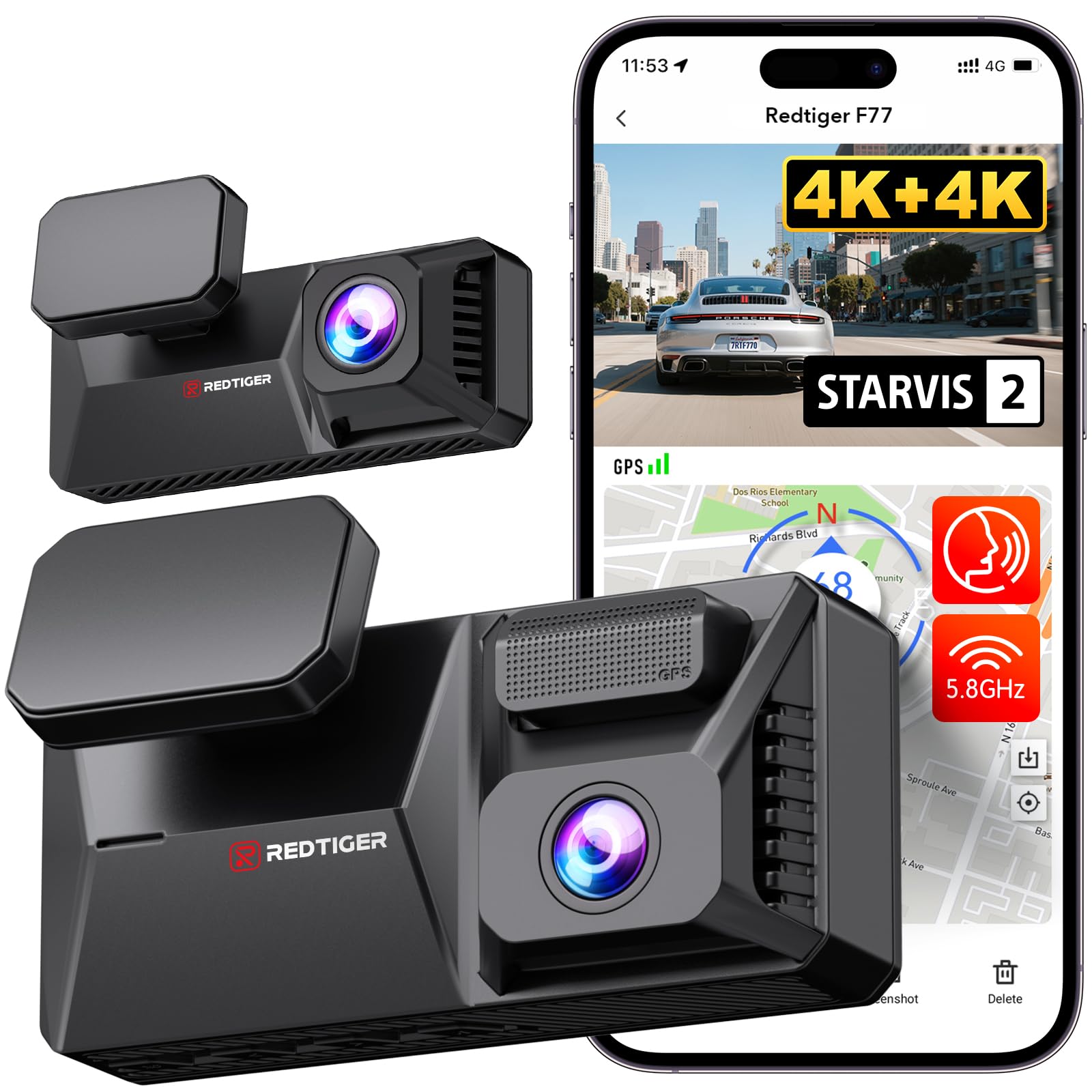 REDTIGER F77 4K+4K Dash Cam for Cars with HDR and Dual STARVIS 2 IMX678 Sensor
| REDTIGER F77 Dash Cam for Cars with 12
