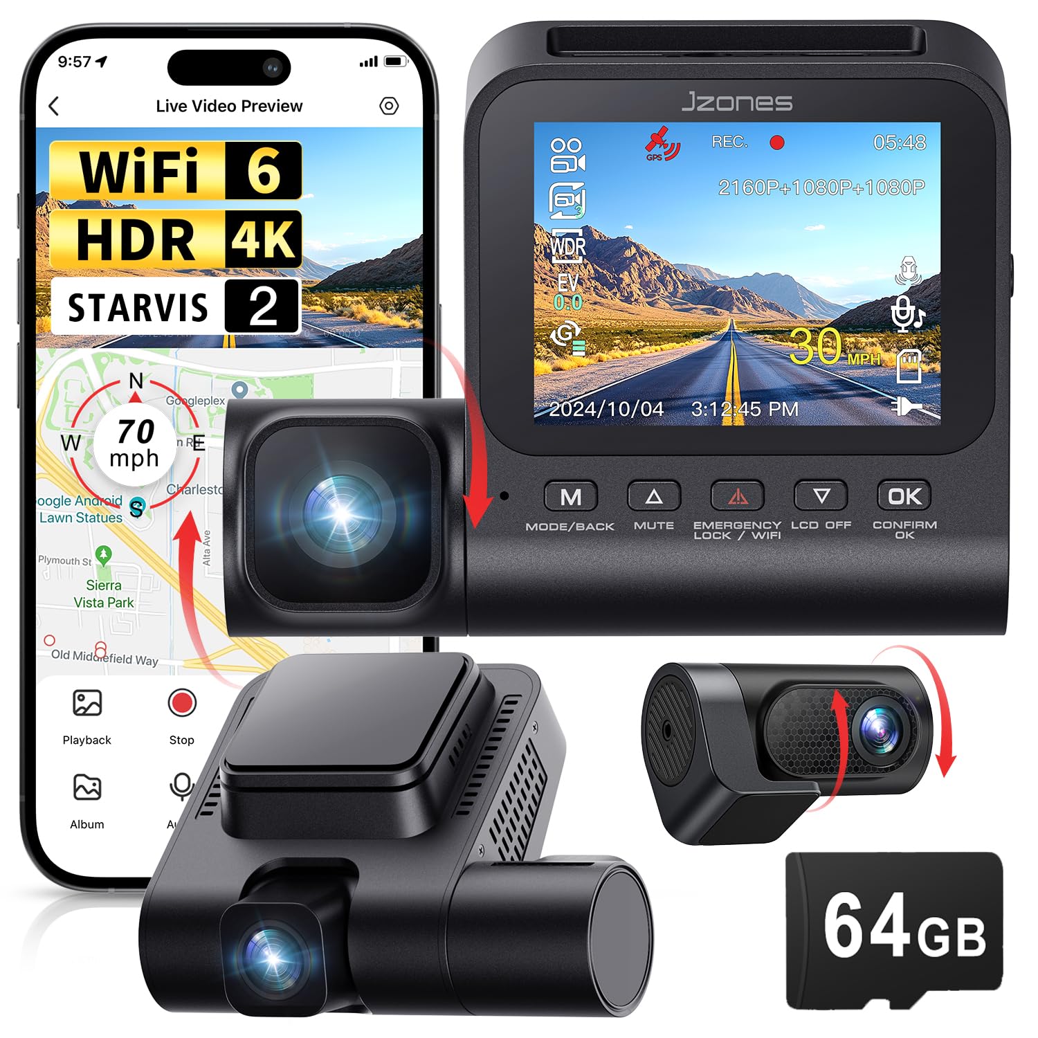 3 Channel 4K Dash Cam for Cars with STARVIS 2 HDR Night Vision
| 4K+1080P+1080P Front Inside and Rear Triple Car Camera